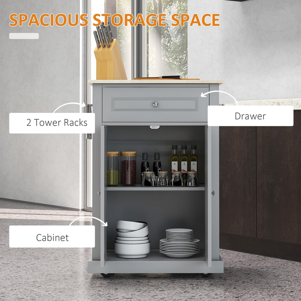 HOMCOM Rolling Kitchen Island Cart, Portable Serving Trolley Table with Drawer