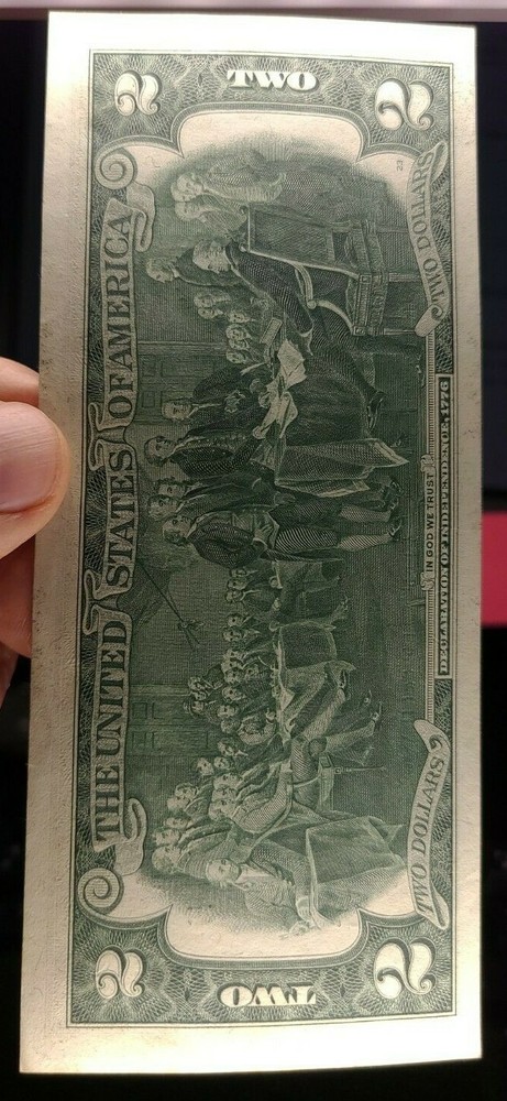 1976 $2 note alignment Shift over-inking error AU58 1 fold