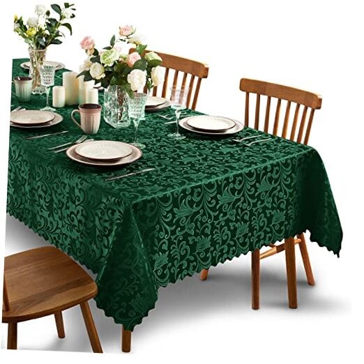 Damask Rectangle Tablecloth, Luxury Jacquard 84" x 60" (Rectangular) Green