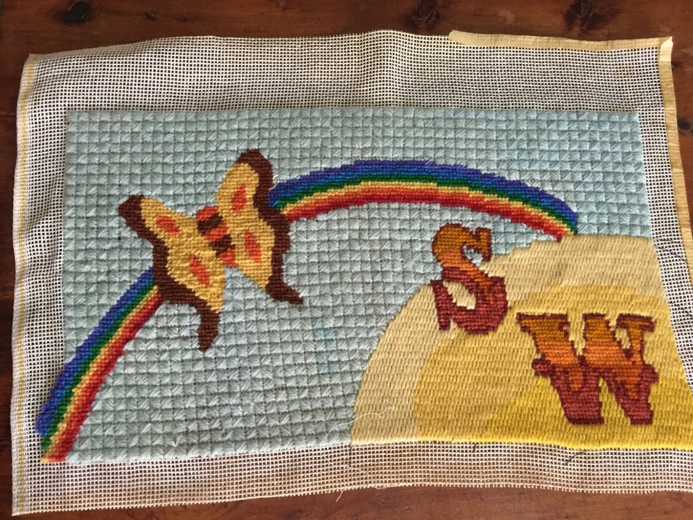 Retro rainbow embroidery wool handmade 9x16"