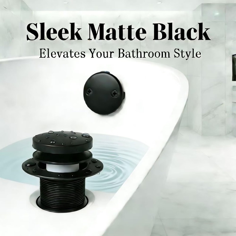 Universal Matte Black Tub Drain and Overflow Kit - Complete 2-Hole