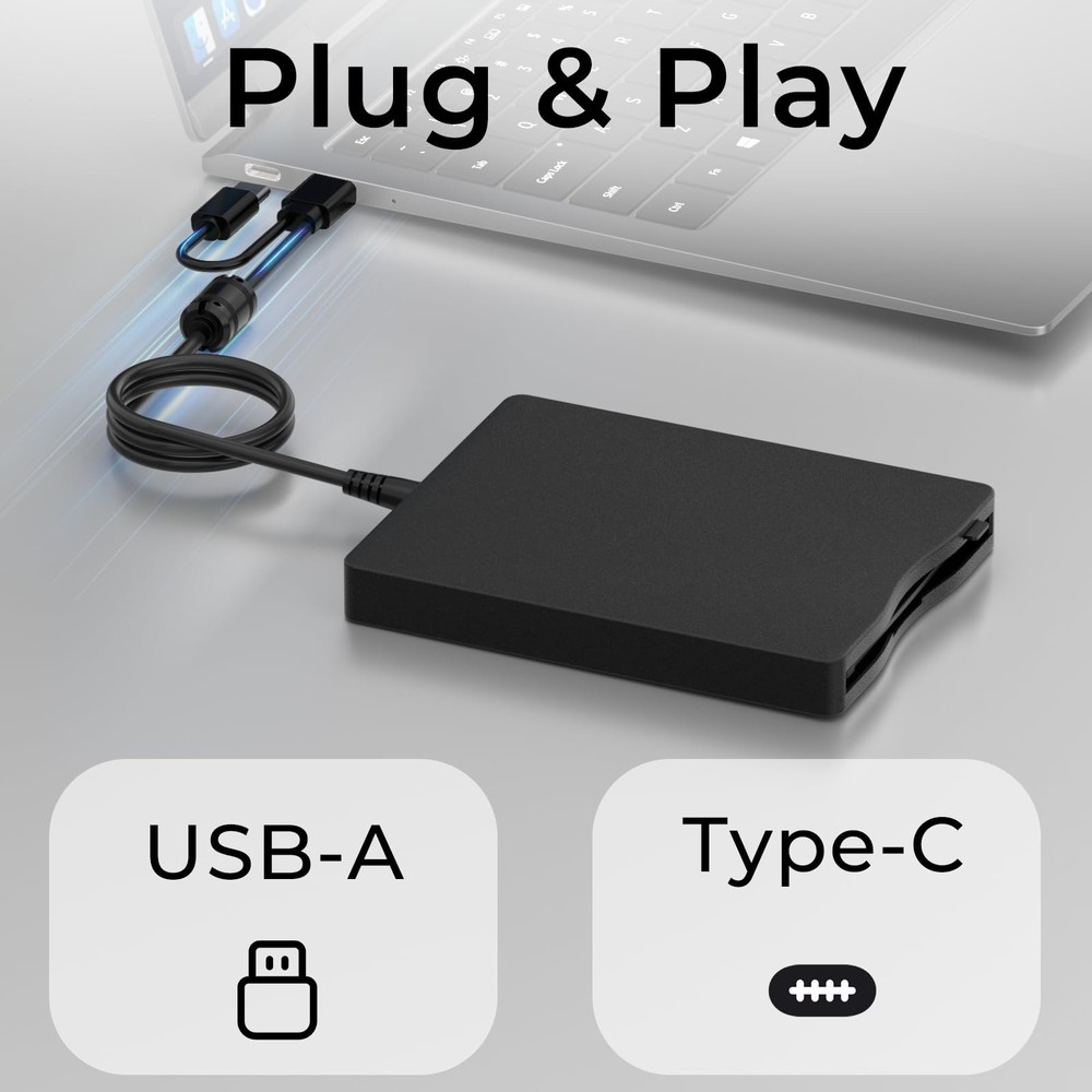 USB Floppy Drive, External 3.5" USB & Type-C Floppy Disk Reader, External Flo...