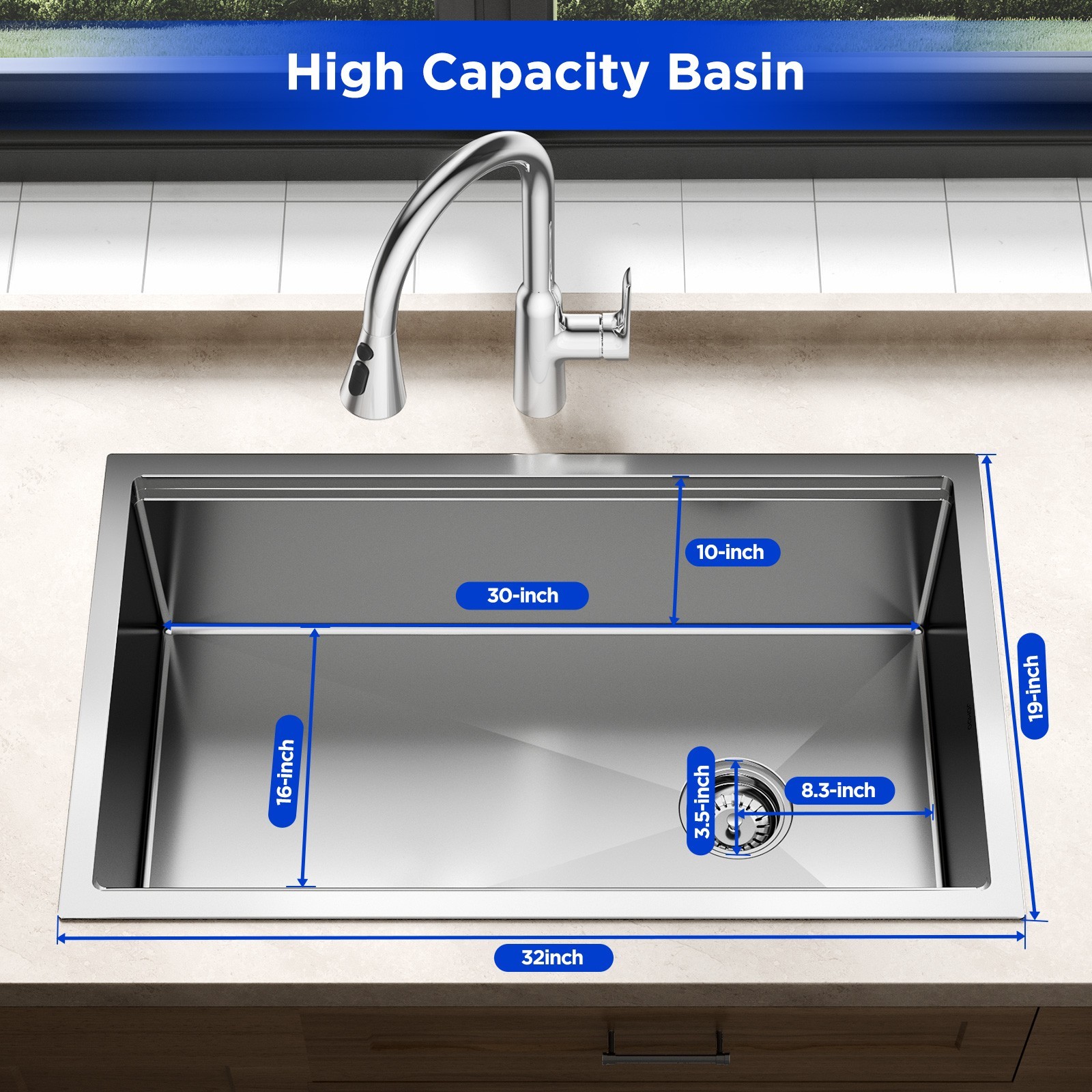 JOMOO 32" Nano Coated Kitchen Sink Stainless Steel Single Bowl Undermount