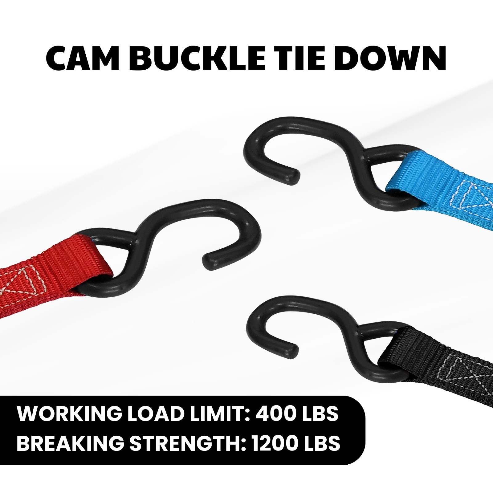 12PK Cam Buckle Tie-Down Straps w/S Hook Soft Loops Heavy Duty Motorcycle Straps