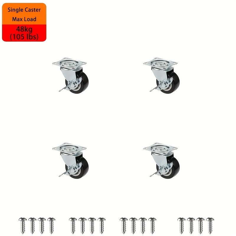 Swivel Caster Wheels with Brake - Quiet, 360° Rotating for Furniture & Carts
