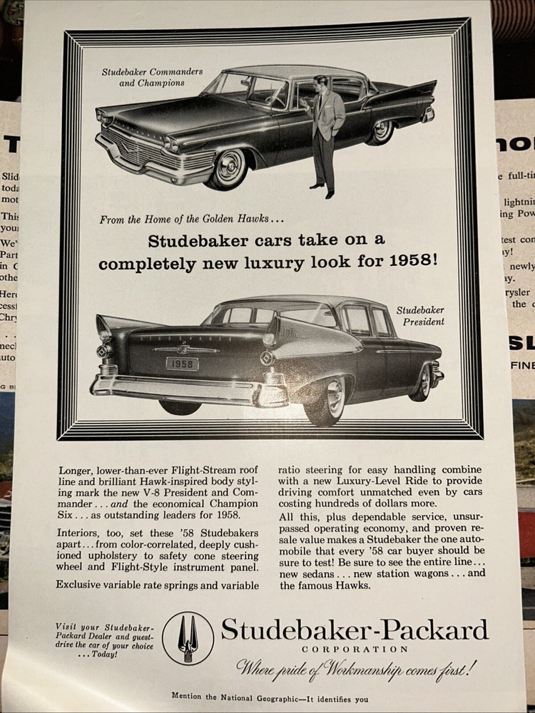 1958 Studebaker Packard commanders and champions and President Advertisement
