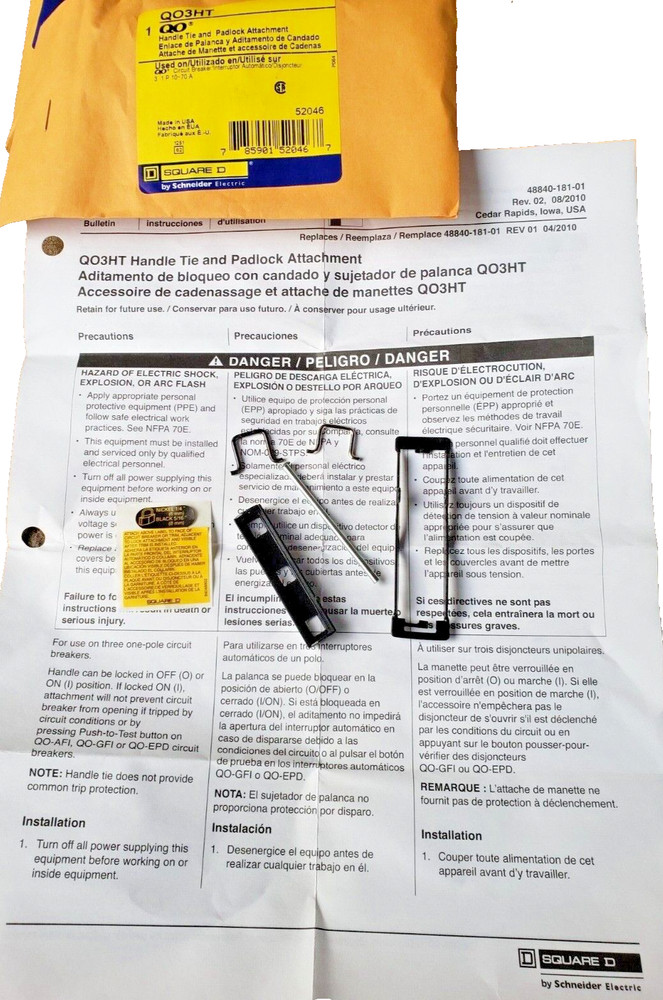SQUARE D QO3HT Handle Tie and PADLOCK ATTACHMENT