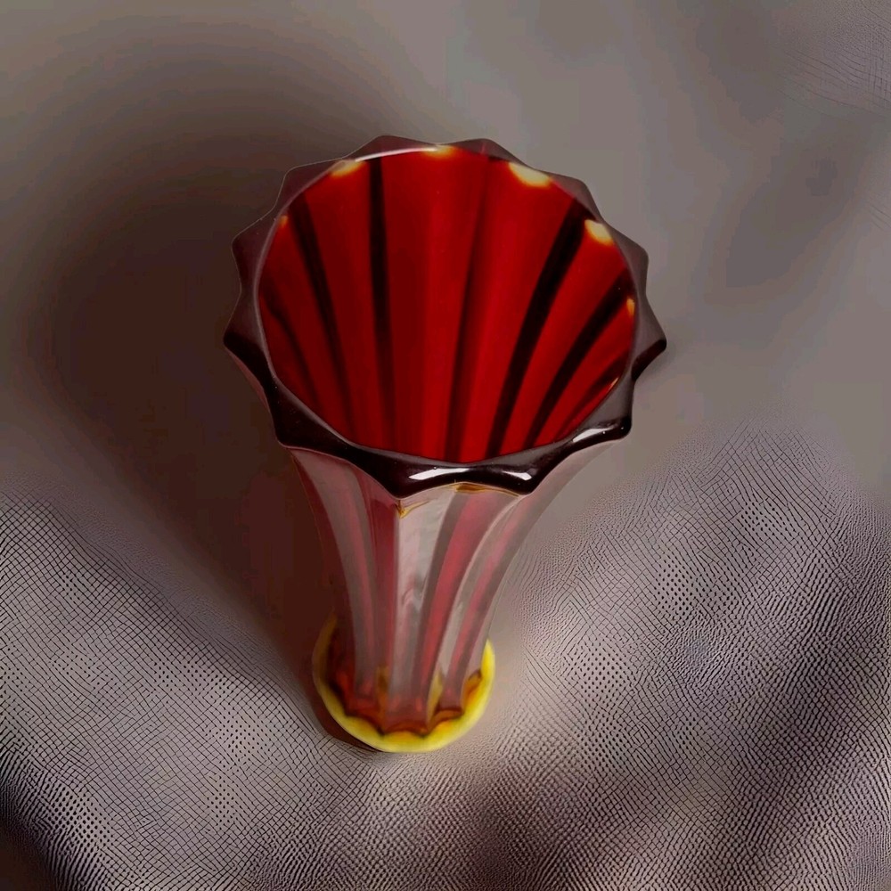 Amberina Ruby Glass Vase 12" Tall Viking, L E Smith?