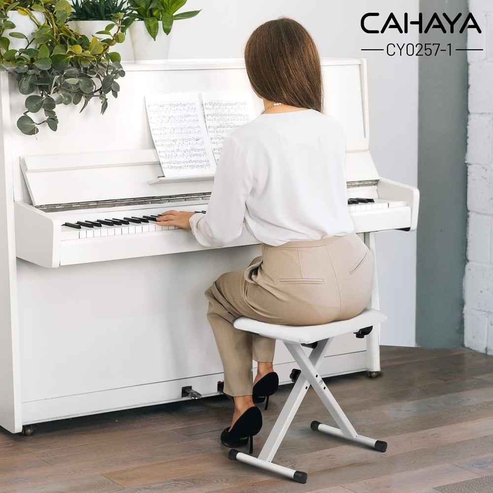 Padded Adjustable Height Piano Stool with X-Style Frame - Lightweight & Portable