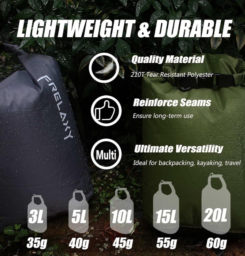 Dry Bag 5-Pack, Ultralight Dry Sack, Outdoor Bags Keep Gear Dry for Hiking