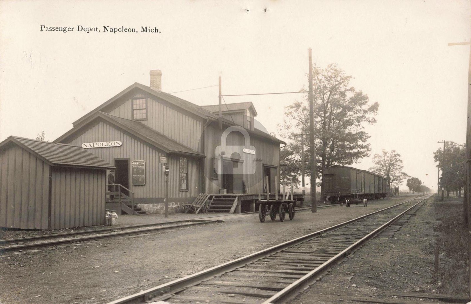 Railroad Passenger Depot, Napoleon MI Michigan 1911 RPPC Photo Postcard COPY