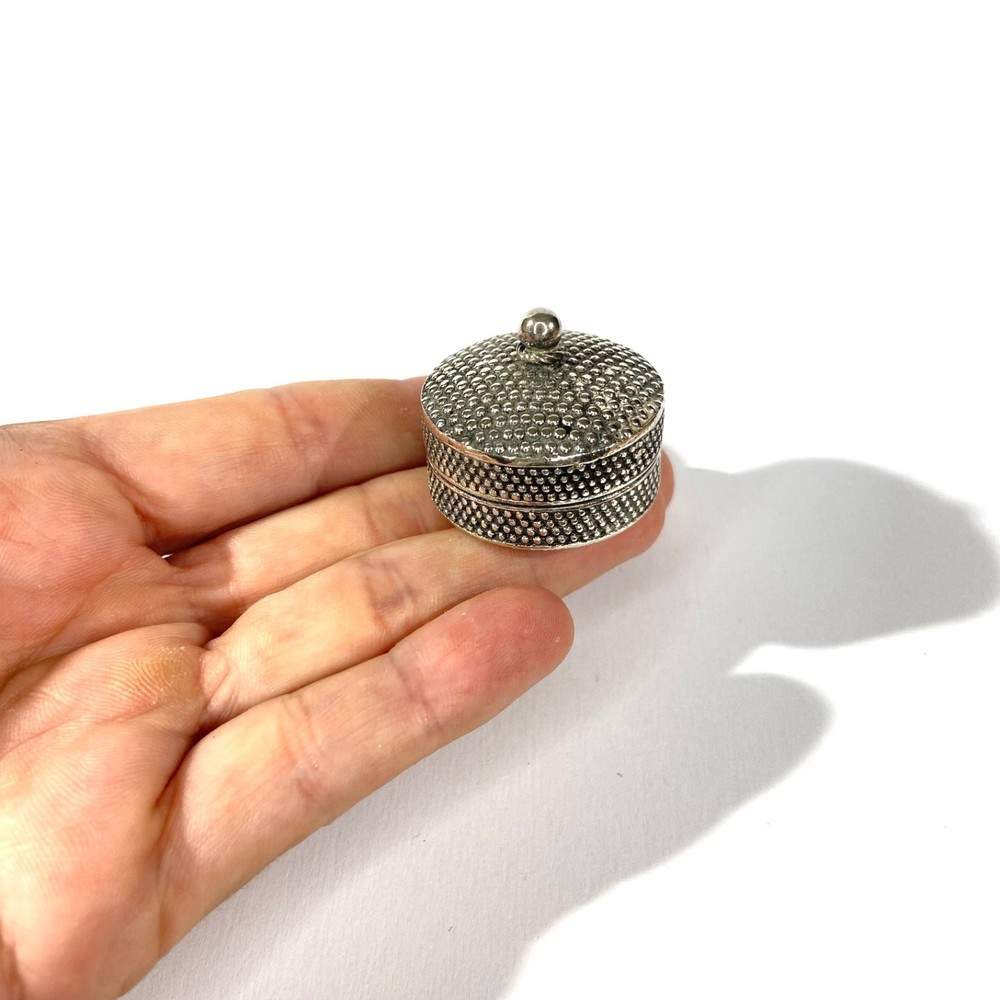 Vintage Solid Silver Ethnic Pill Box , Hallmarked pillbox