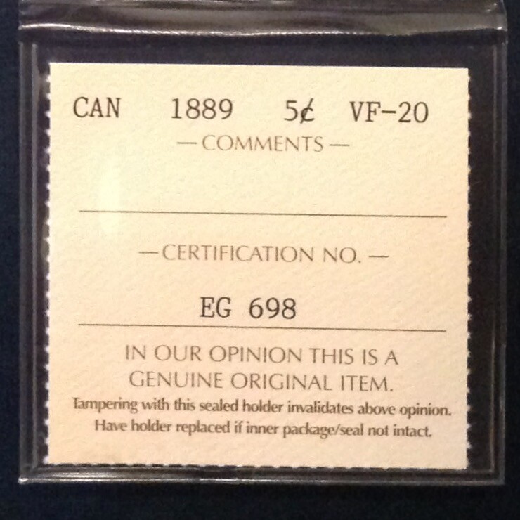 - Canada 1889 Five (5) Cents Victoria - ICCS Graded