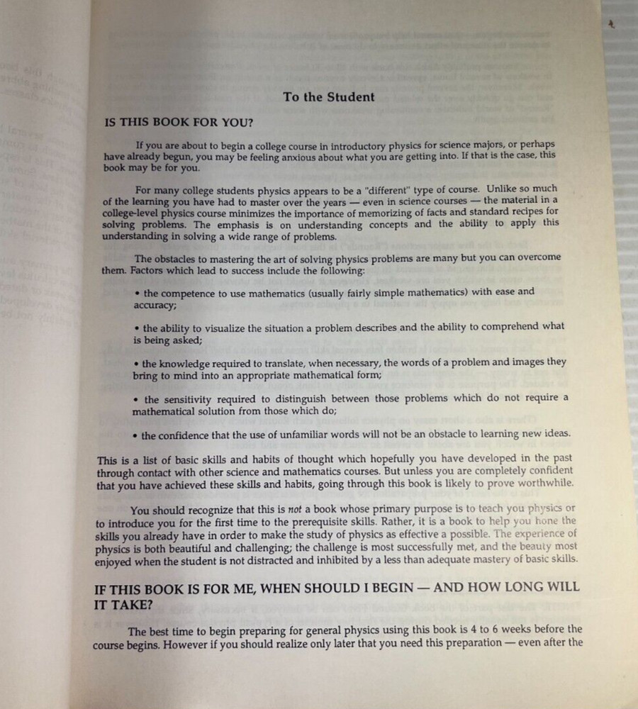 Preparing for General Physics Math Skill Drills and Other Useful Help 1992 USED