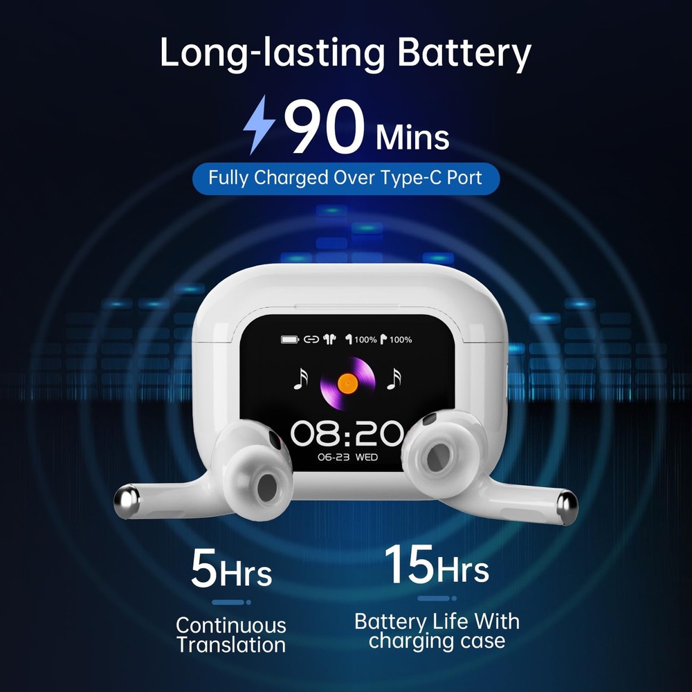 Bluetooth Translation Earbuds for 144 Languages, Real-Time Offline Support
