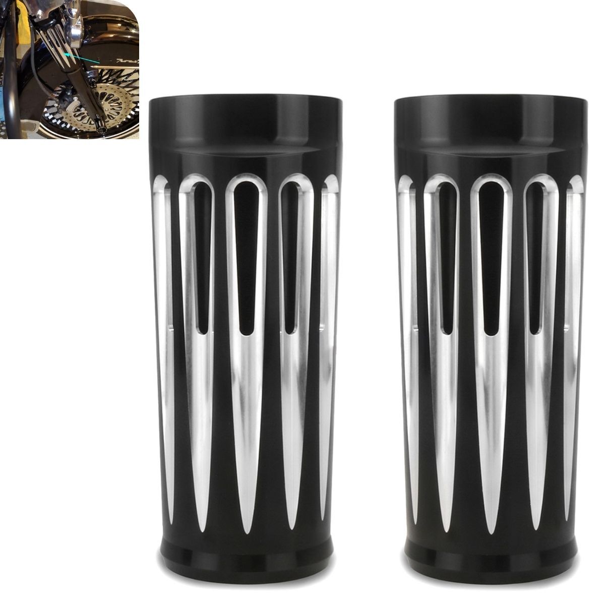 2" Extend Aluminum CNC Cut Black Fork Boots Cover For Harley Touring Road King