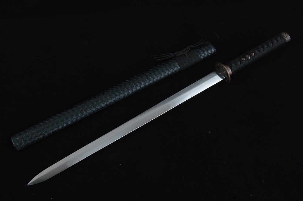 Black Double Edged Ninjato Japanese Samurai Sharp Straight Ninja Practise Sword