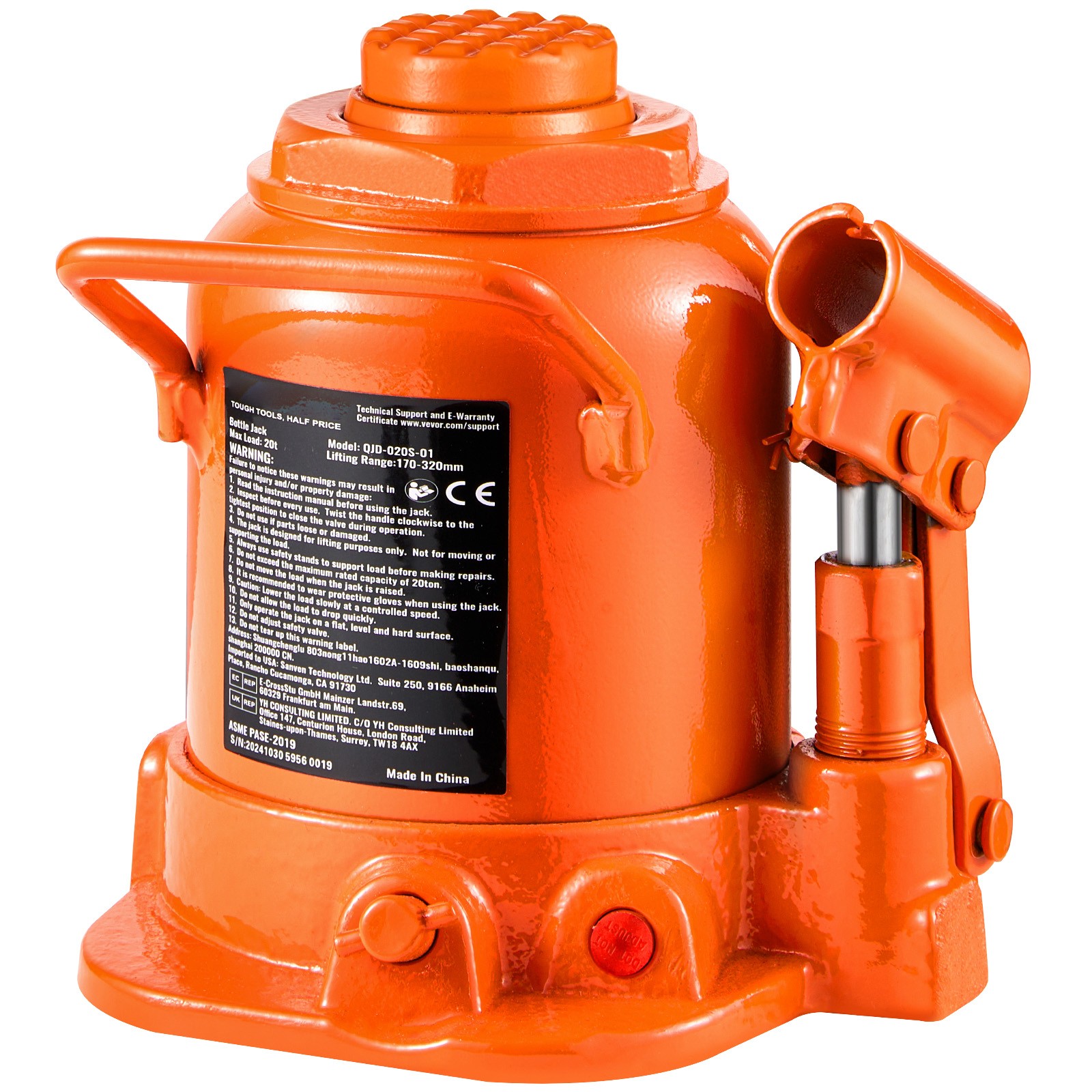 Hydraulic Bottle Jack 20 Ton Manual High Lift Automotive Car Repair Shop