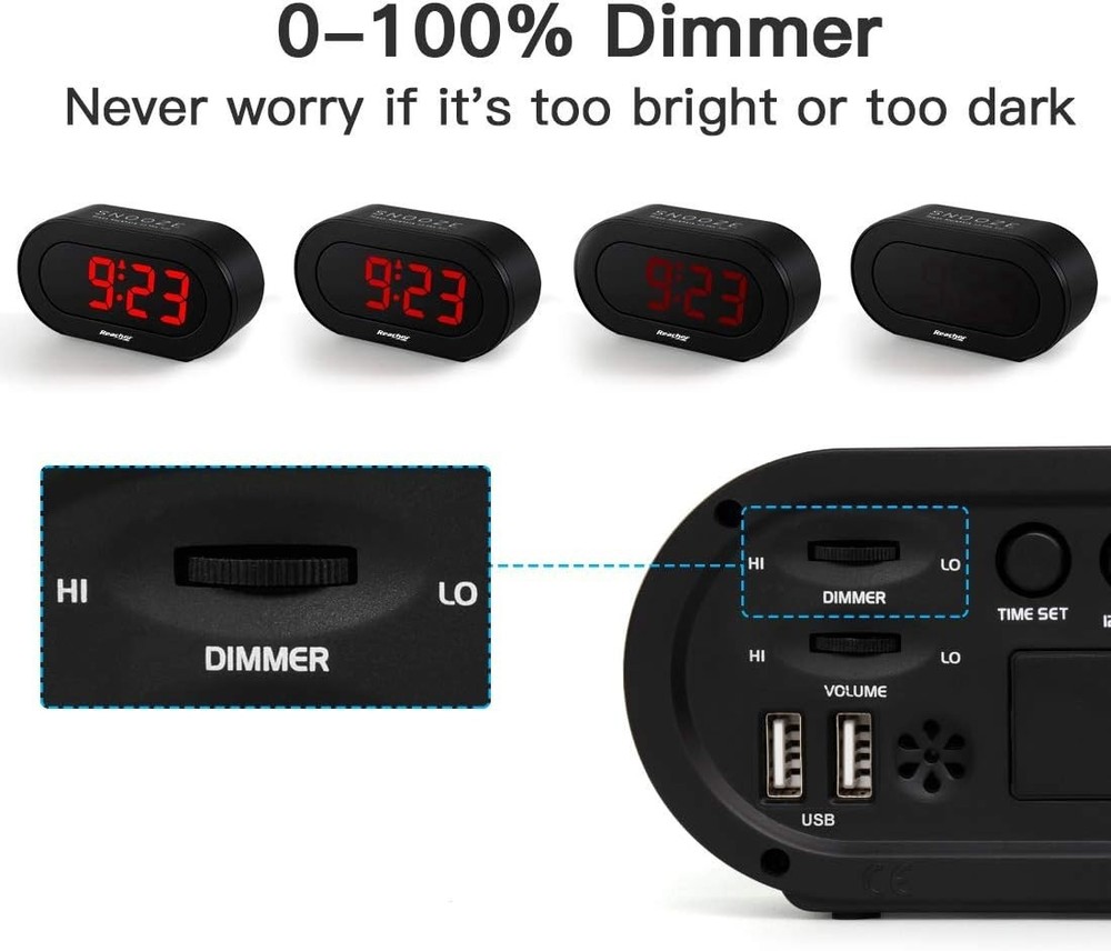 Small LED Digital Alarm Clock with Simple Operation, Full Range Brightness Di...