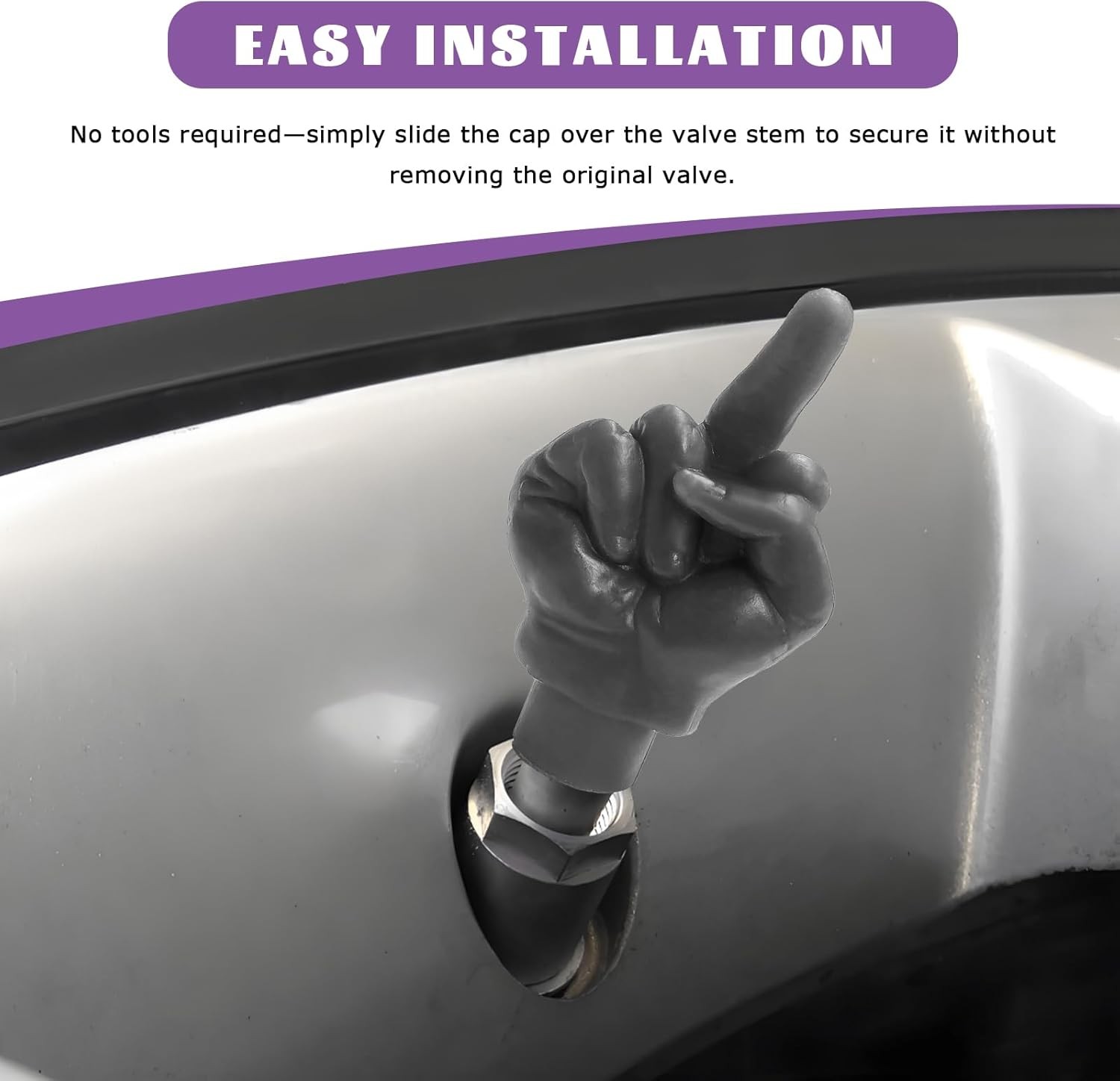 4PCS Middle Finger Universal Valve Stem Cap, Prank Vehicle Tyre Stem Caps Dust P