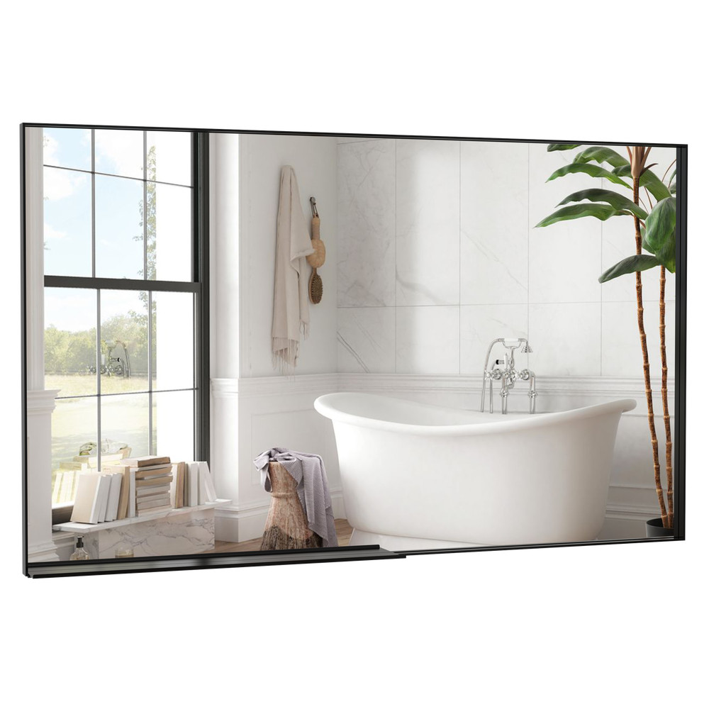 60"x40"Rectangle Bathroom Mirror Wall Vanity Hanging Mirror Black Aluminum Frame