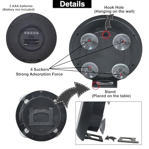 Waterproof Bathroom Clock, Shower Wall Clock, Bathroom Digital Wall Black