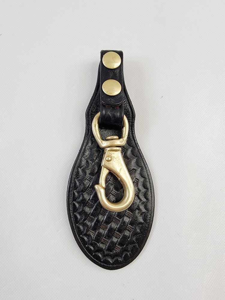 7" Brown Basketweave Leather Scabbard Key Ringw/ Brass Hook 2" Double Snap