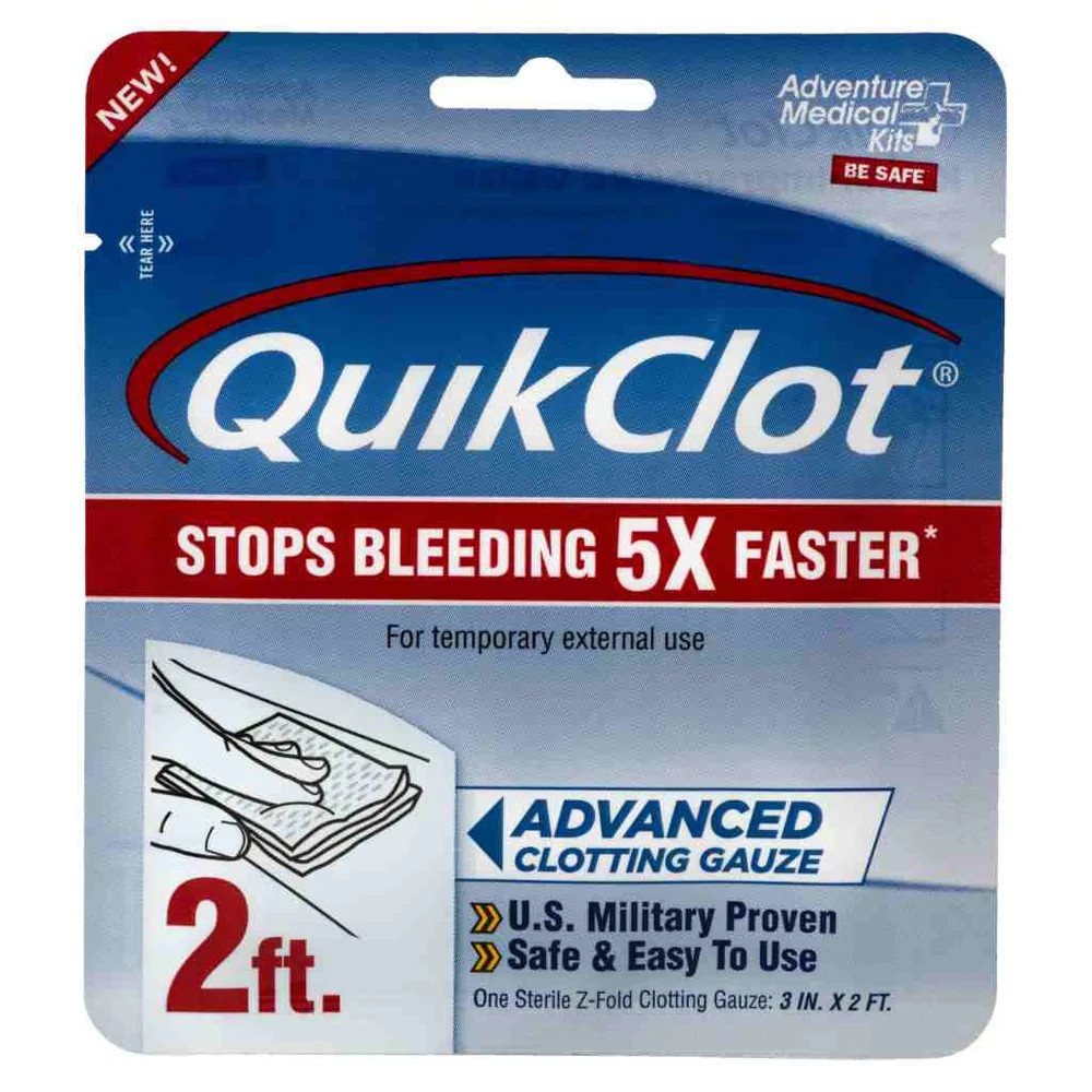 QuikClot Gauze 3" x 2' for Emergency First Aid + Survival Kit   Hemostatic Gauze