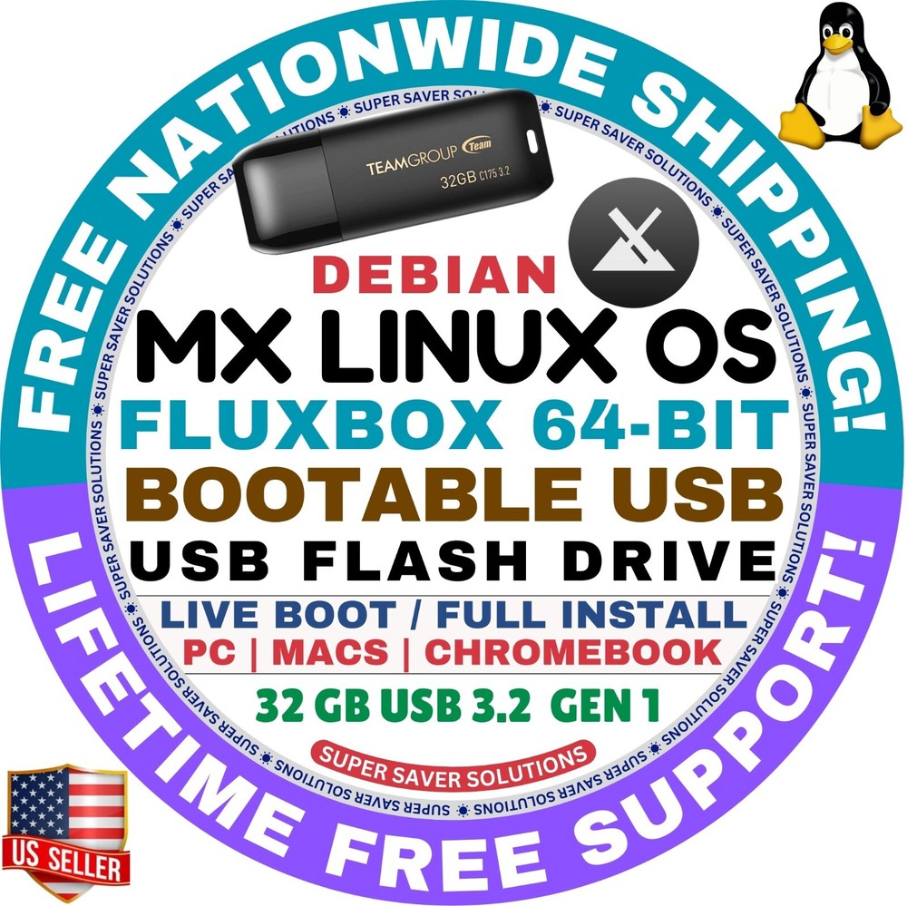 MX-LINUX OS 23.4 INSTALLER BOOT USB, XFCE, KDE, FLUXBOX, 64-BIT, DVD/USB, MAC/PC