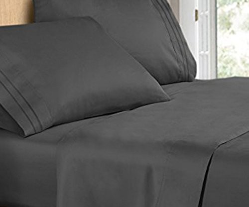 Clara Clark Supreme 1500 5pc Split King Bed Sheet Set, Charcoal Gray