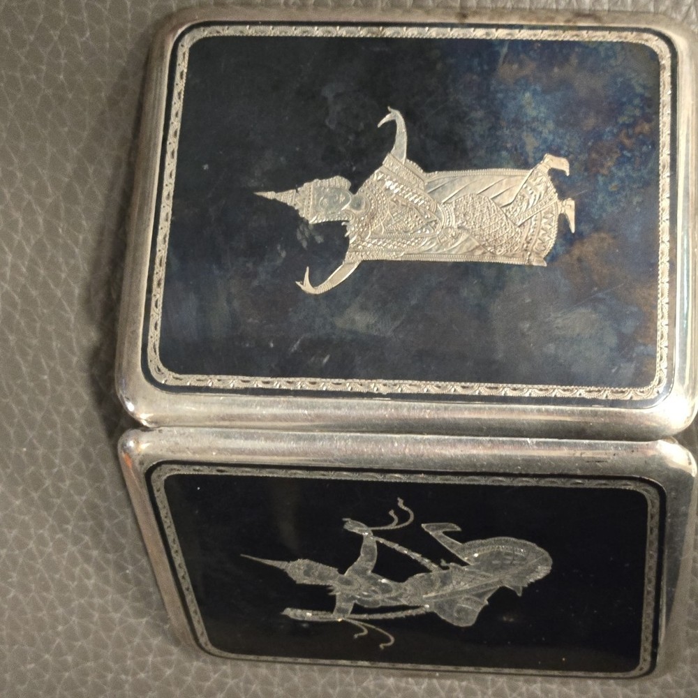 VTG Siam Thailand Solid Sterling Silver & Niello Dancer Etch Cigarette Case Box