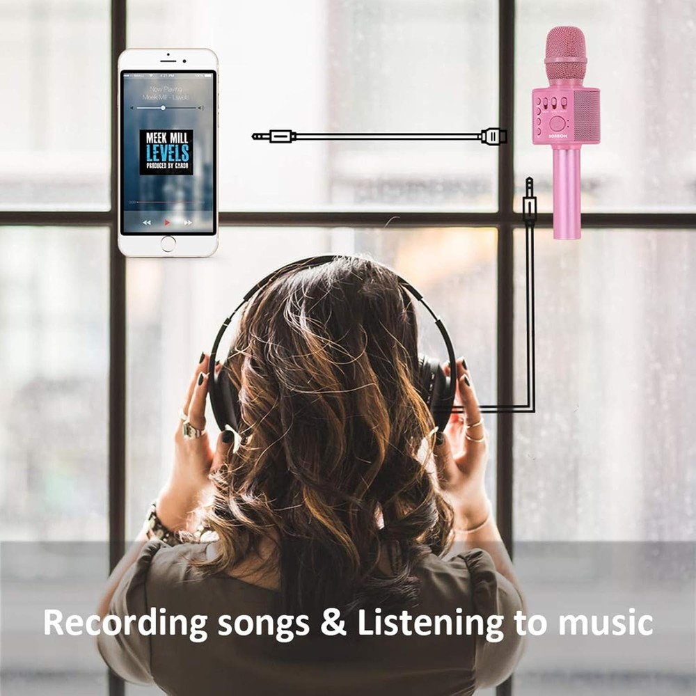 Wireless Bluetooth Karaoke Microphone Speaker 3-in-1 Handheld Mic Pink