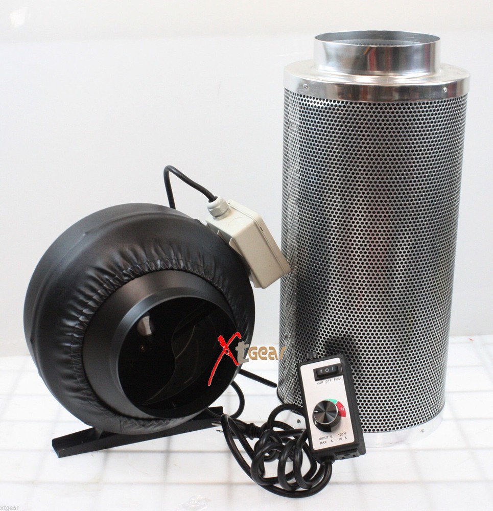 Combo 6" Inline Fan Air Blower Speed Controller w/ Odor Scrubber Carbon Filter