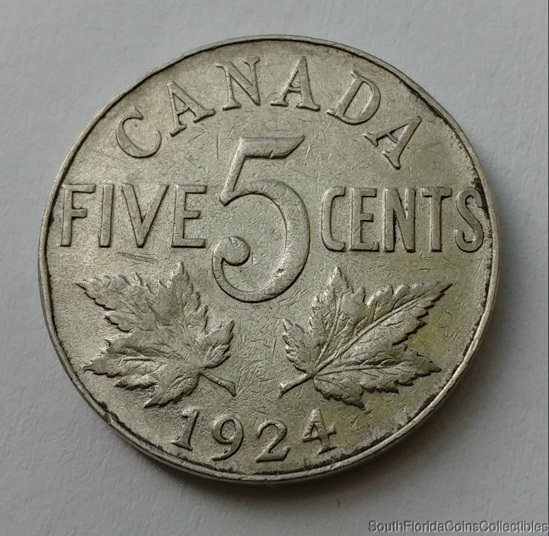 1924 Canada 5 Cent Nickel Coin
