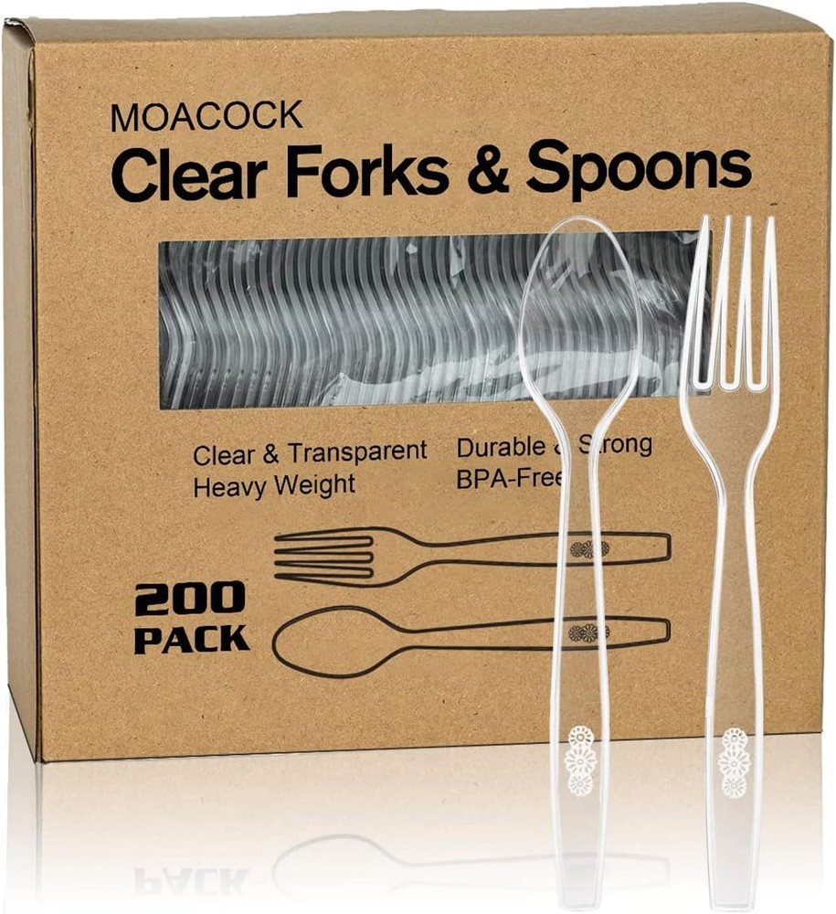 MOACO Plastic Sierware, Heavy Weight Plastic Forks Spoons Disposable