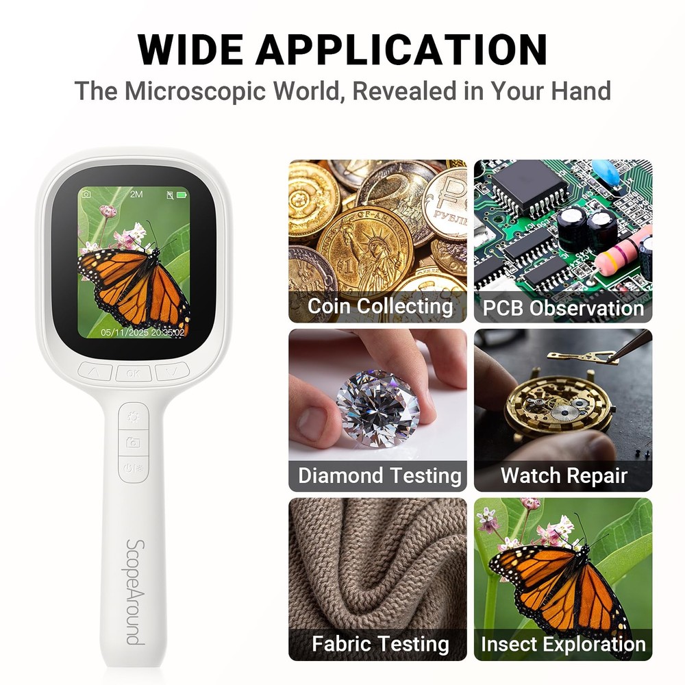 ScopeAround Digital Microscope, Autofocus Handheld Magnifier...