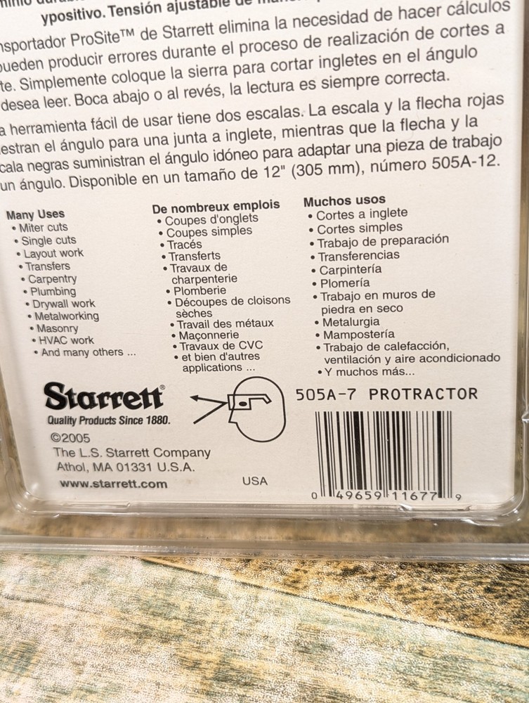 Starrett 505A-7 Miter Protractor 7"