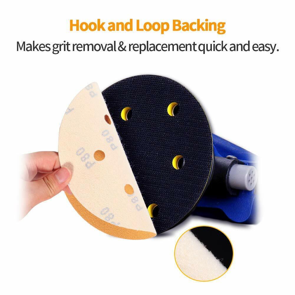 50/100PCS 6 inch Hook Loop Sanding Discs 80 120 180 Grit 6-Hole Sander Sandpaper