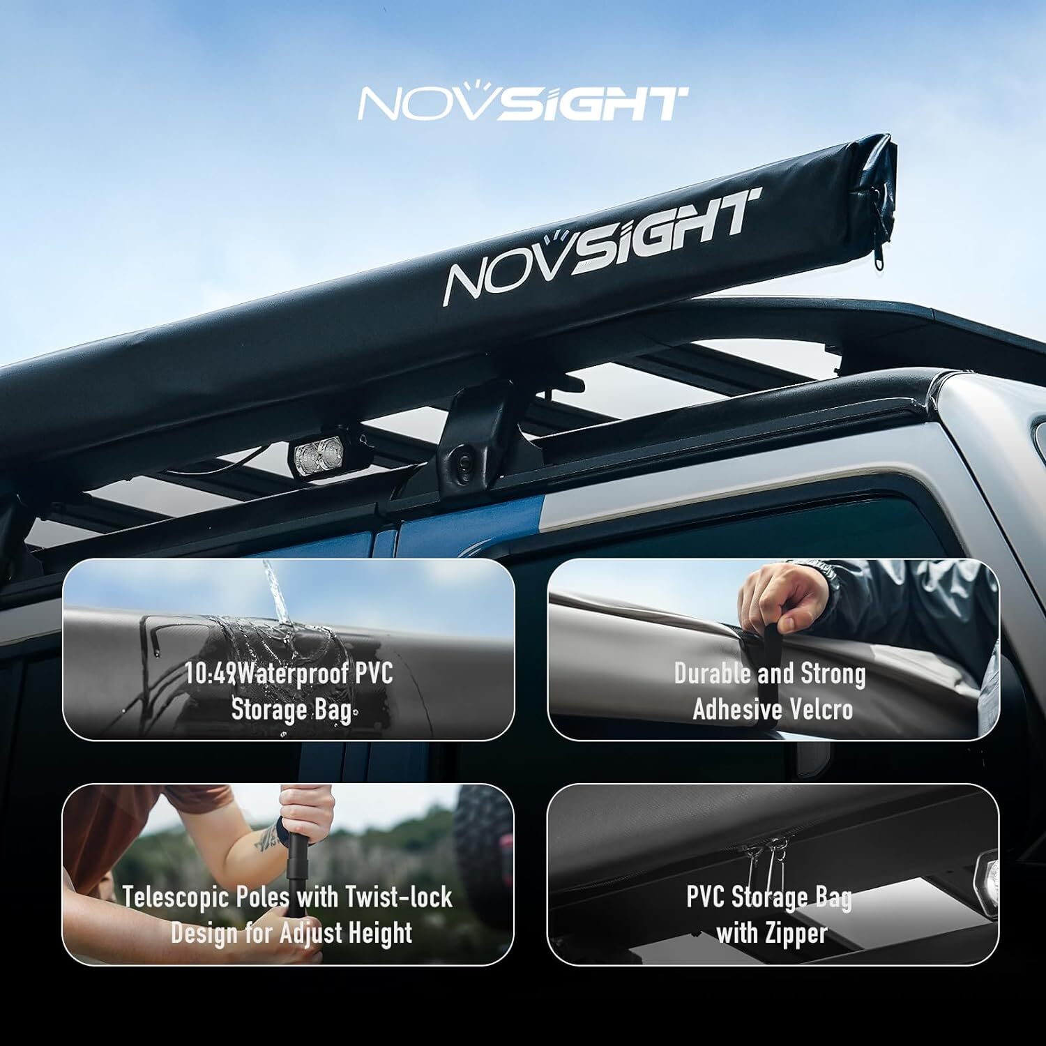 6.6'-9.8' Car Side Awning Rooftop PullOut Tent Shelter Vehicle Shades Waterproof