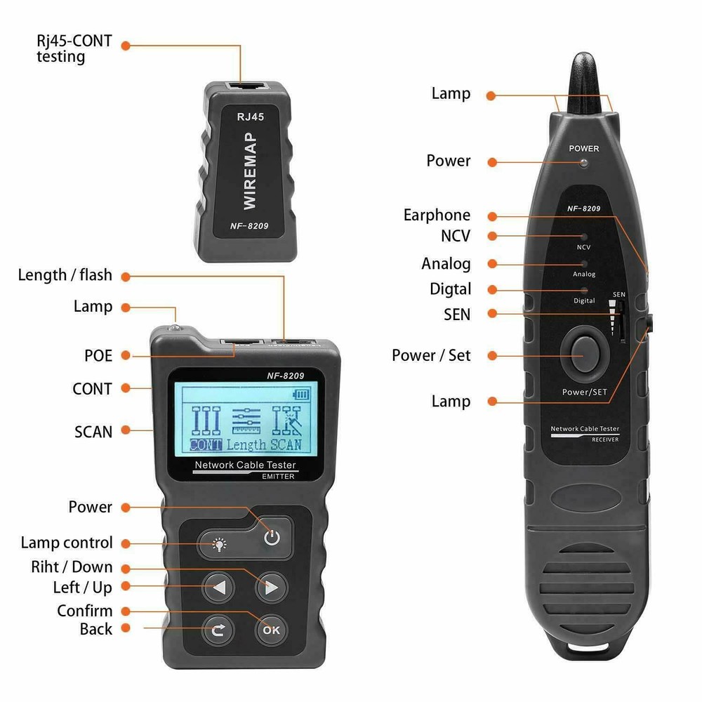 NF-8209 PoE Tester Network Cable Tester Cat5 Cat6 CAT6a Lan Test Network Tools