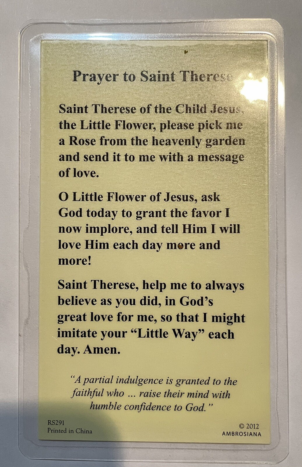 Holy Card “Prayer to Saint Therese” Prayer Card