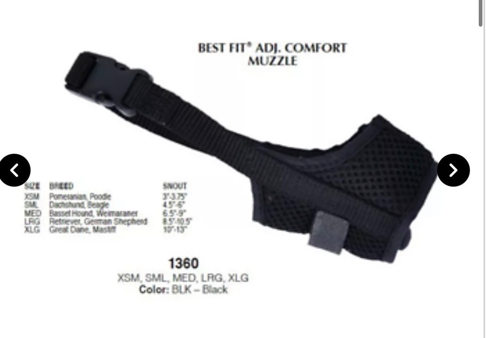 New Coastal Best Fit Adjustable Comfort Muzzle Size Medium Black