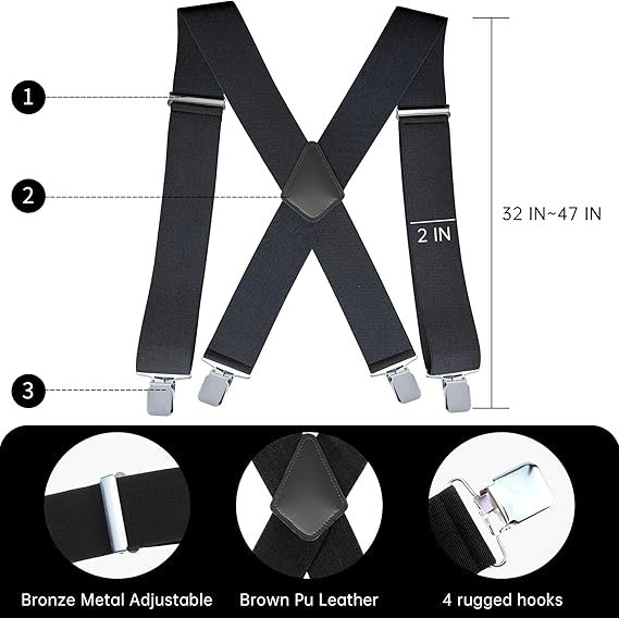 2Inch Men'S Heavy Duty Suspenders with Strong Clips Adjustable X-Back for Work J