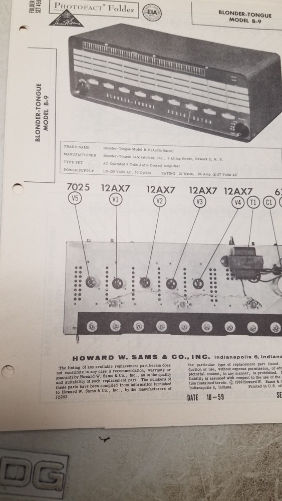 Sams Photofact Set 459 10/59 Complete Set (D)