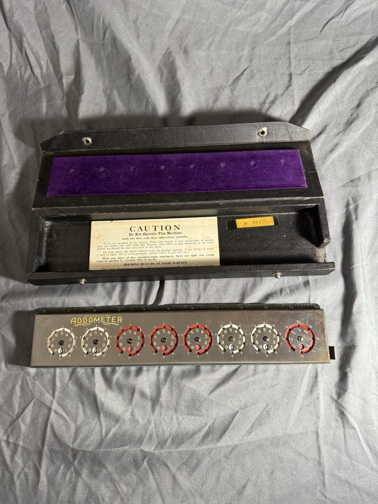Addometer Vintage Adding Machine 11" with Instructions. Ruler. Made In USA