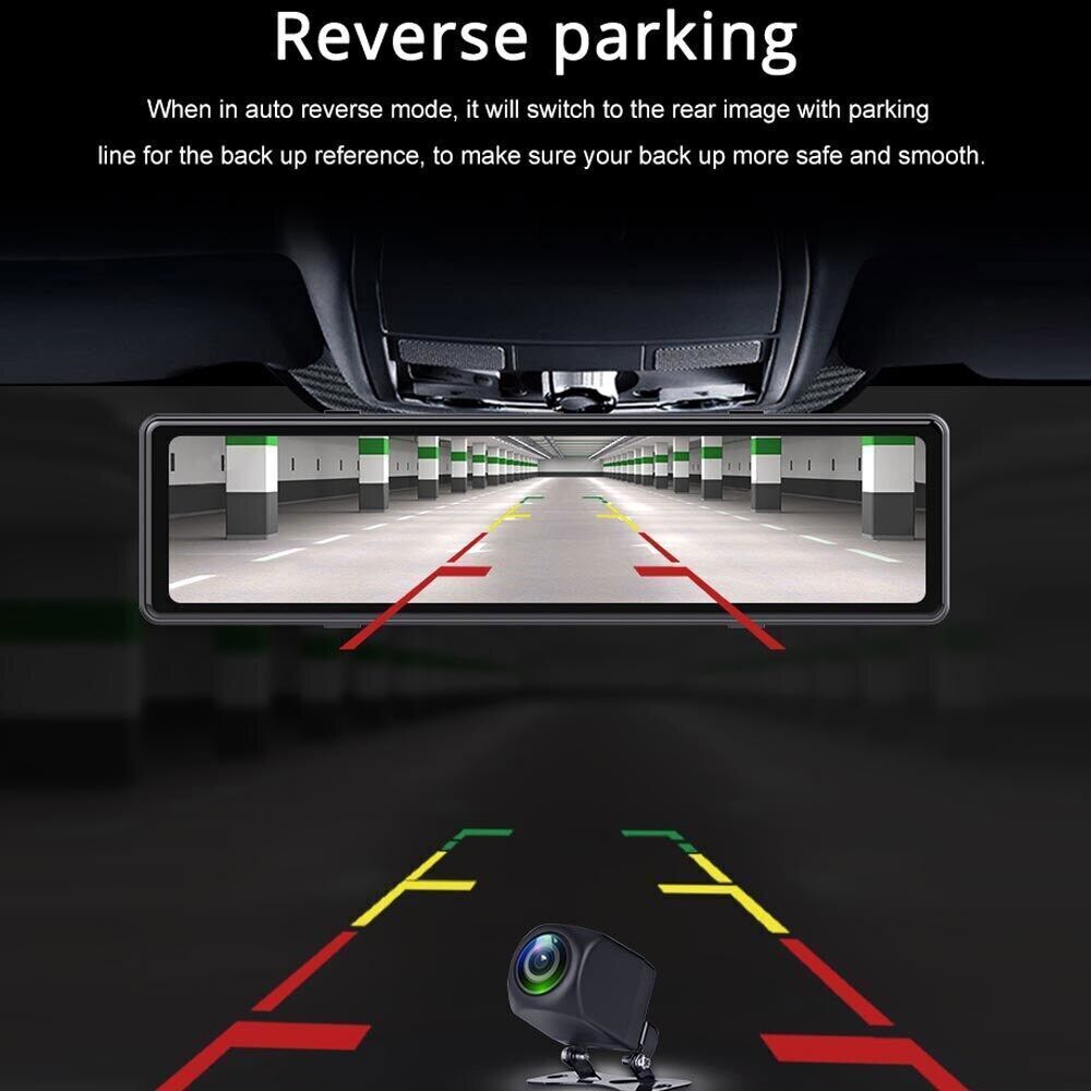 Full Touch 12" IPS 4G wifi Car DVR Camera Android Auto cam smart rearview mirror