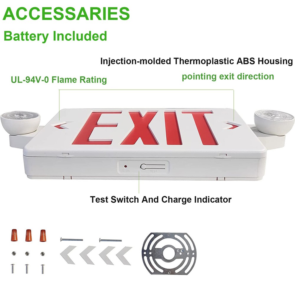 2-Pack Red LED Exit Emergency Sign Lights US Battery Backup Emergency Lighting