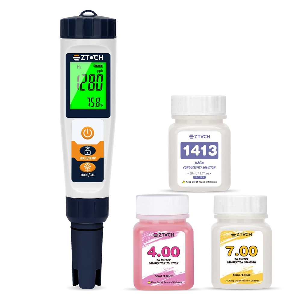 6 in 1 pH H2 Meter with EC Calibration Solution, Extra 1413μS/cm...