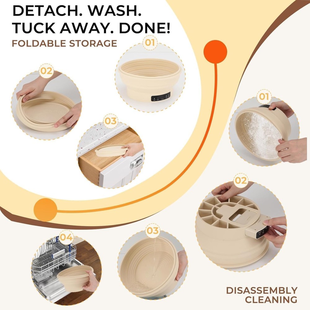 Electric Sourdough Starter Kit – 6-Temp Control & Timer, Foldable Dough Warmer