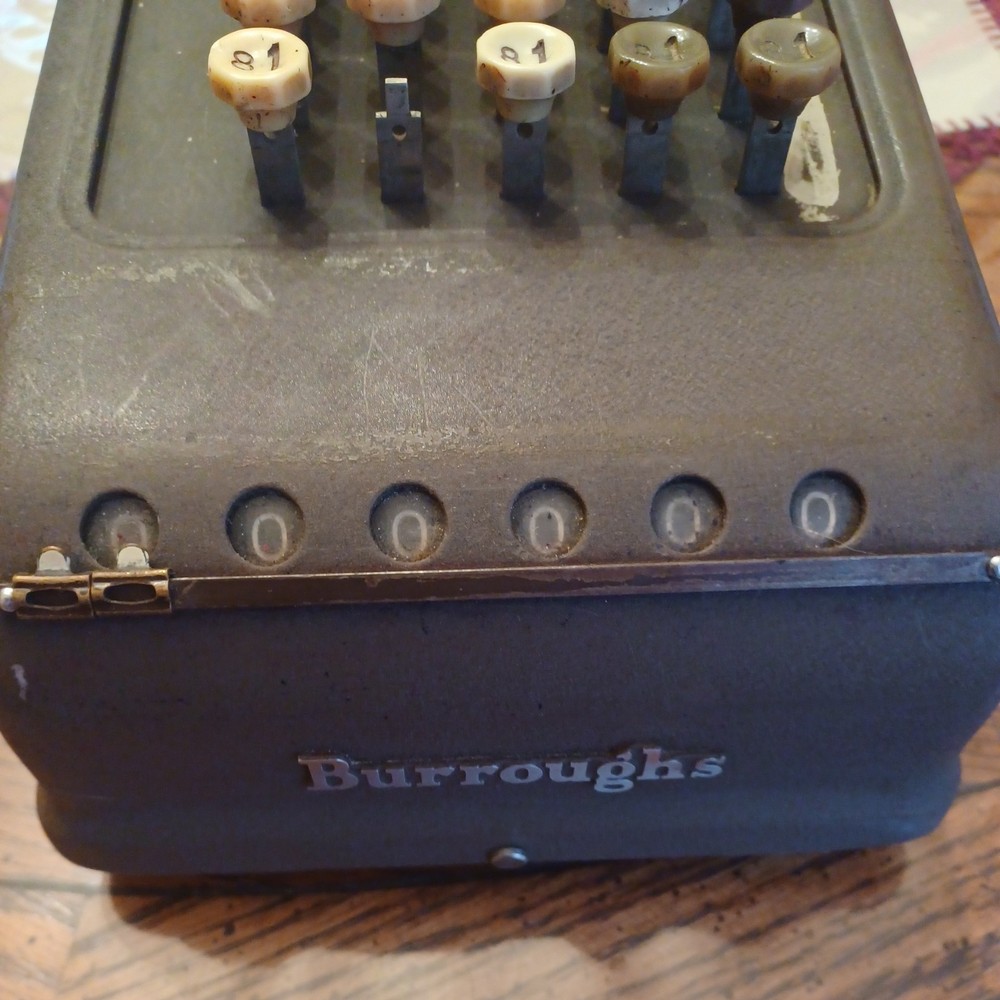 Antique Vintage Burroughs Calculator Adding Machine Key Driven Missing One Key